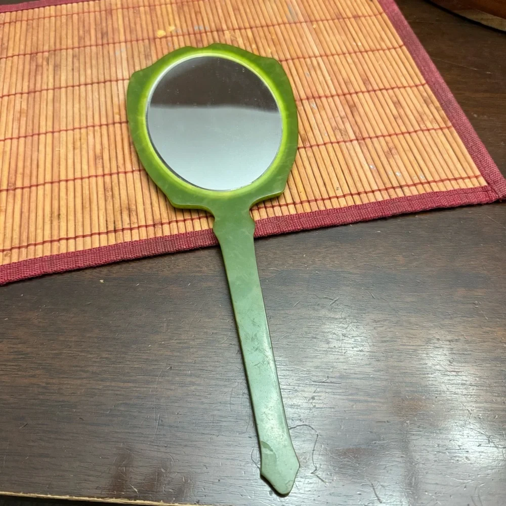 Bakelite Celluloid Green Art Deco Vanity Handheld Mirror Vintage Fancy 1920’s